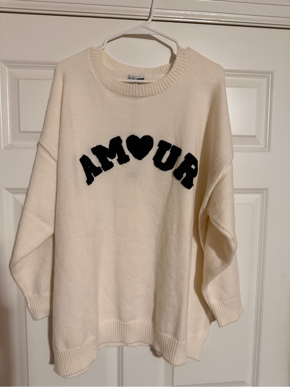 NWT Fashion Nova Cream Crewneck Sweater with Black Lettering